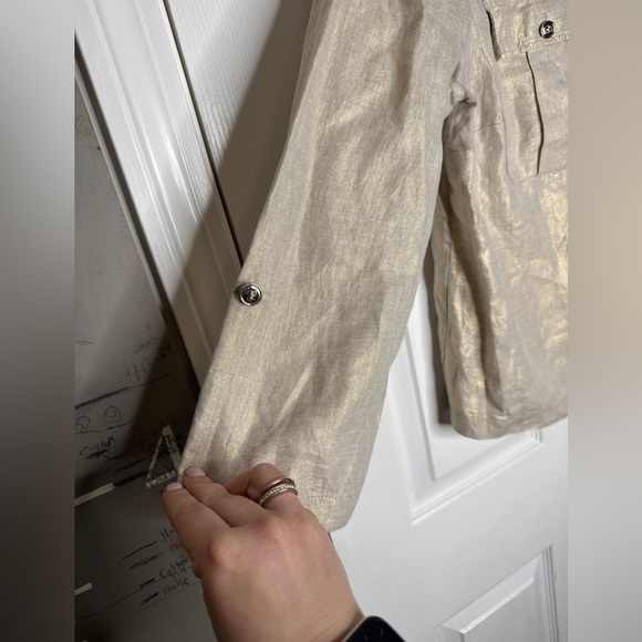 CHICO'S Gold Shine 100% Linen Utility Jacket Button-Tab Cuffs Chico's 3/XL - Picture 8 of 8